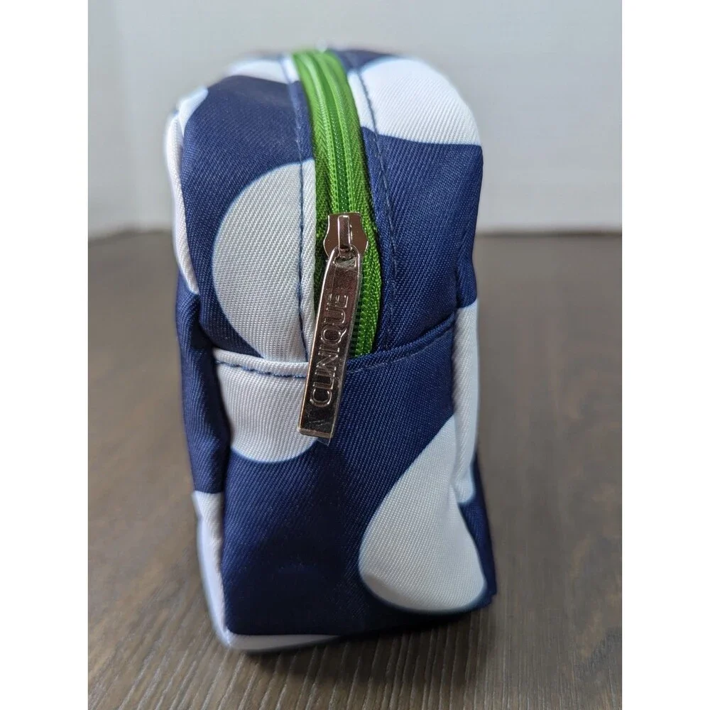 NEW Clinique Kate Spade Makeup Cosmetic Bag Zipper Pouch Blue White Stripe Logo